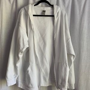 white oversized zip up with hood